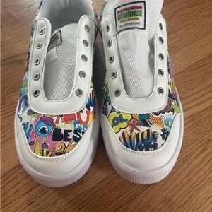 White and Blue Minimalist Athletic Shoes